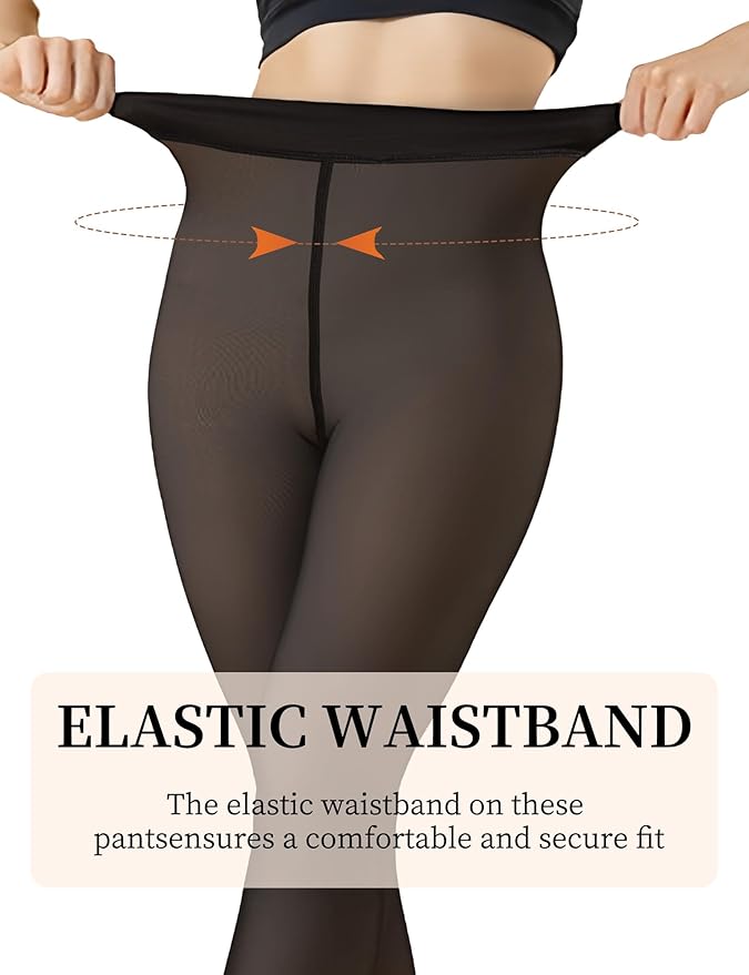 Medias Mallas Leggins Afelpadas Efecto Translúcido, Gruesas para