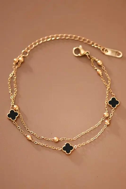 Pulsera Cadena de Acero Inoxidable con Oro 18K – Trébol, 7" + Extensor 2" by Yanet Collective