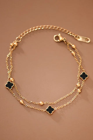 Pulsera Cadena de Acero Inoxidable con Oro 18K – Trébol, 7" + Extensor 2"