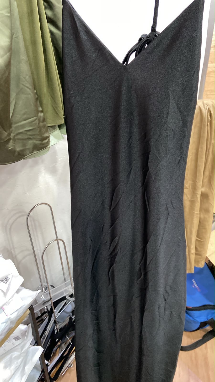 Black Sleeveless V-Neck Maxi Dress with Tie Detail