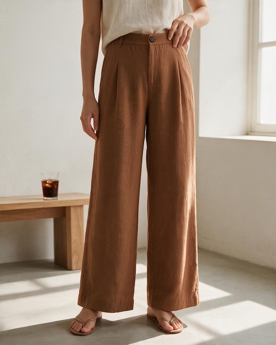 Pantalones Rust de Pierna Ancha con Detalle de Botones - Estilo Boutique