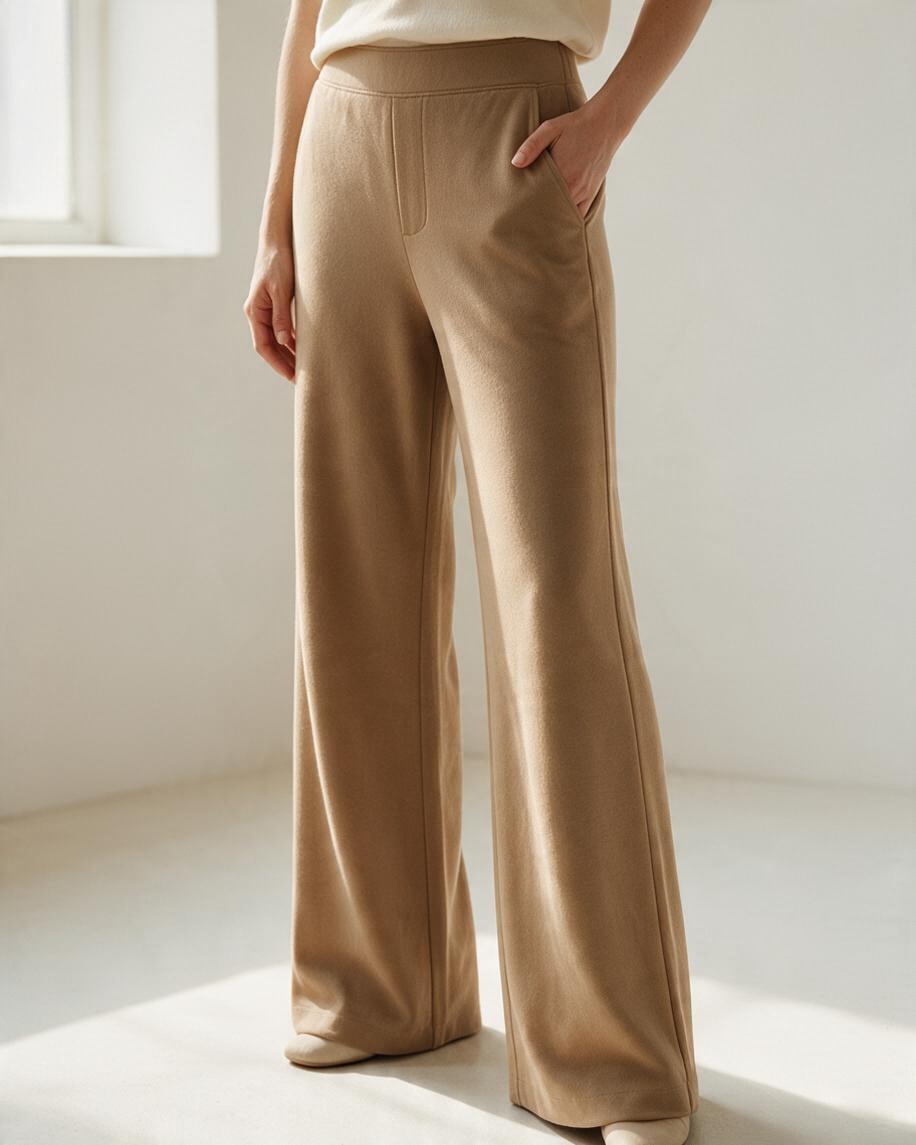 Pantalones Wide-Leg Beige de Tacto Suave: Elegancia Boutique