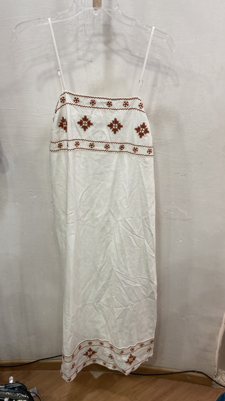 White Strapless Maxi Dress with Embroidered Detail