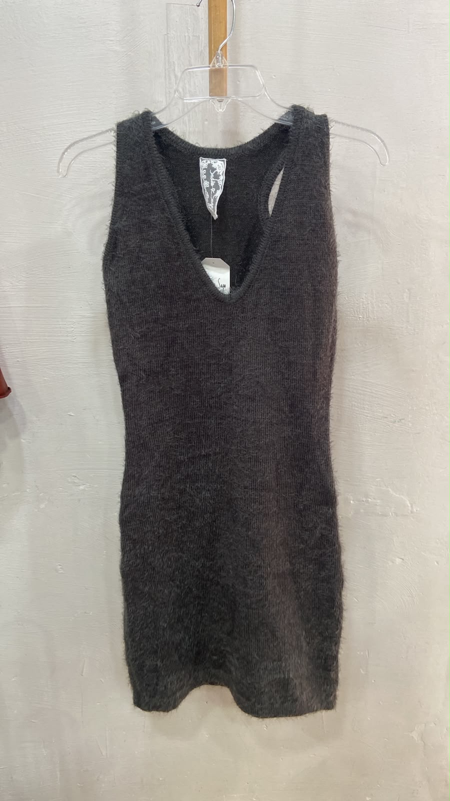 Charcoal Sleeveless V-Neck Knit Dress with Texture