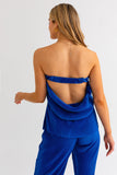 Blusa azul strapless de espalda abierta