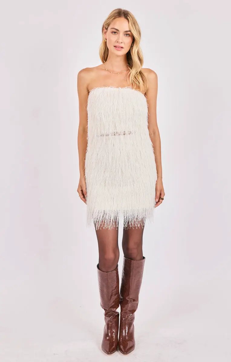 Top Strapless Blanco con Flecos | Fiesta y Noche Elegante Club by Yanet Collective