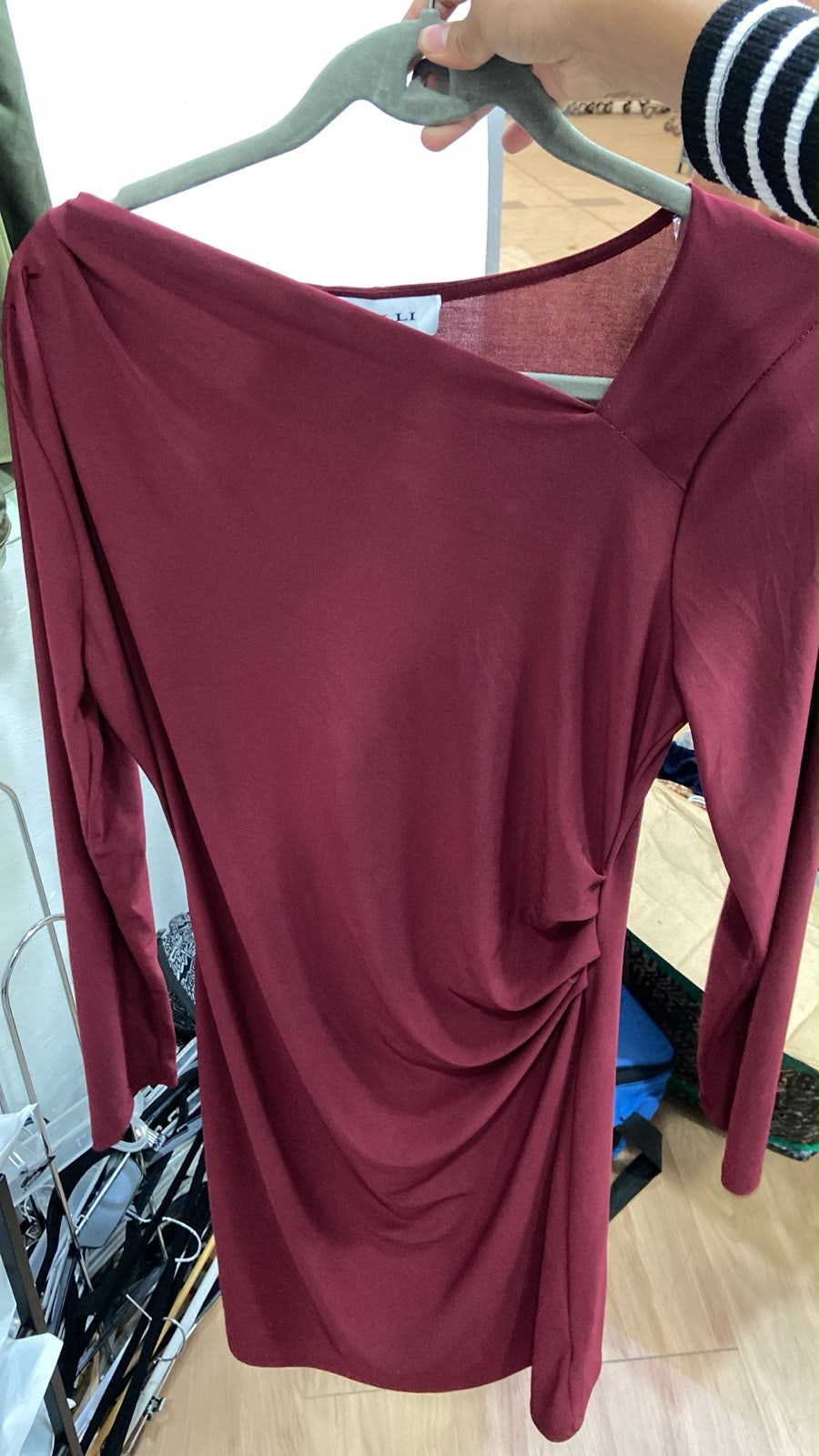 Vestido Burgundy Manga 3/4 Fruncido