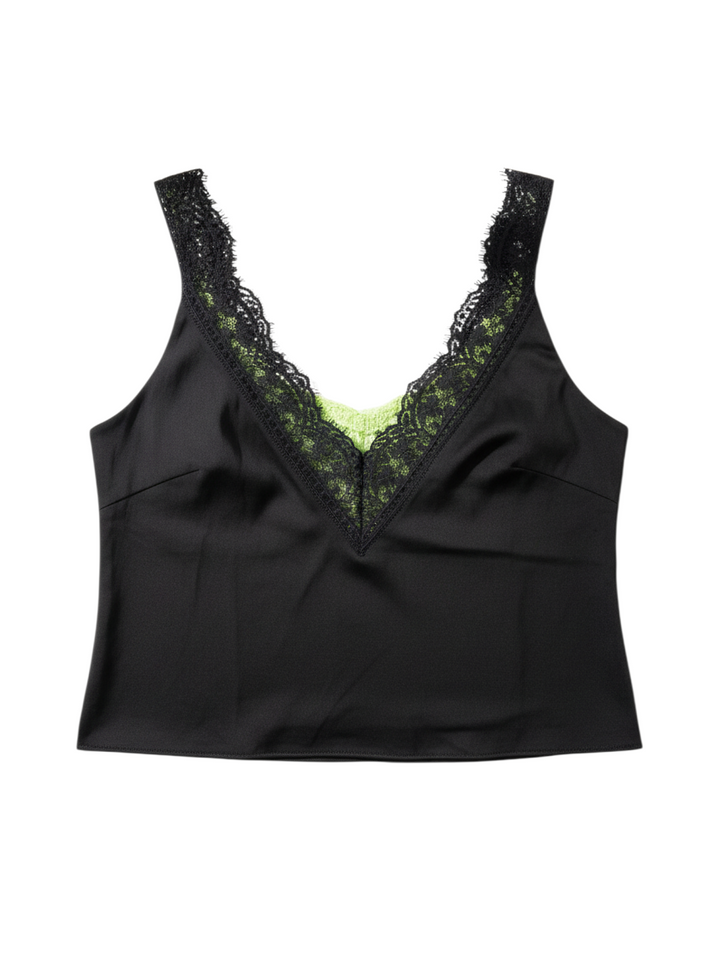 Top Sin Mangas de Encaje Color Negro con Verde