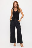 Pantalón Wide Leg de Sarga Elástica para Dama - Estilo Moderno y Confortable (Color Negro)