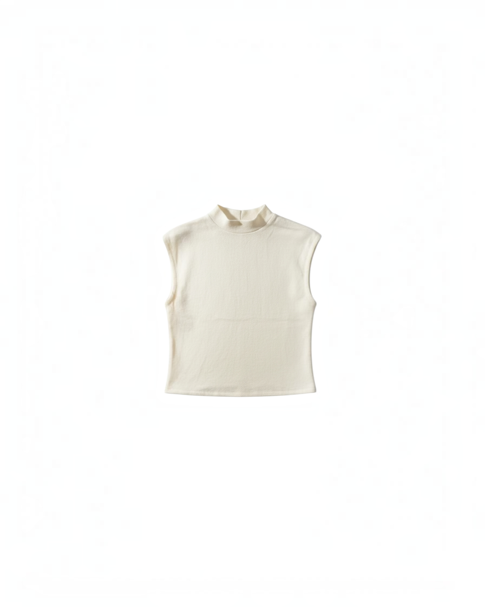 Yanet Collective cream sleeveless mock neck top with cap sleeves in a soft lightweight fabric