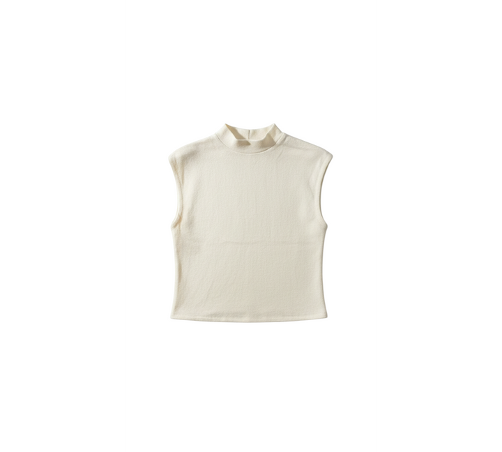 Yanet Collective cream sleeveless mock neck top with cap sleeves in a soft lightweight fabric