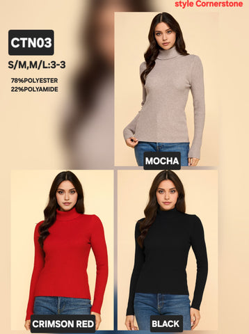 Suéter Cuello de Tortuga Mujer | Tejido Suave Manga Larga – Colores Mocha y Negro