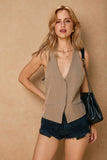 Chaleco Top Rayas Finas de Cuello en V - Keep It Simple, sin Bolsillos Funcionales, Forrado, Poliester/Spandex