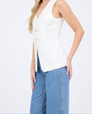Chaleco con botones y escote en V Blanco