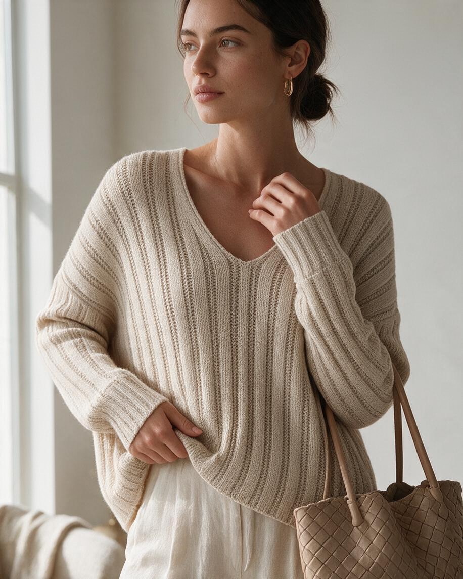 Suéter de Punto Beige con Tejido Abierto - Estilo Boutique