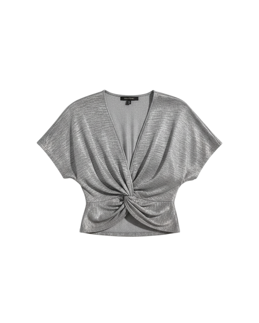Top Gris de Manga Corta con Nudo Frontal - Estilo Boutique