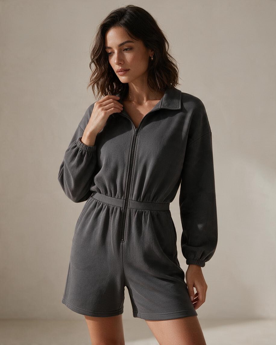Jumpsuit de Manga Larga con Cierre y Cuello - Estilo Boutique