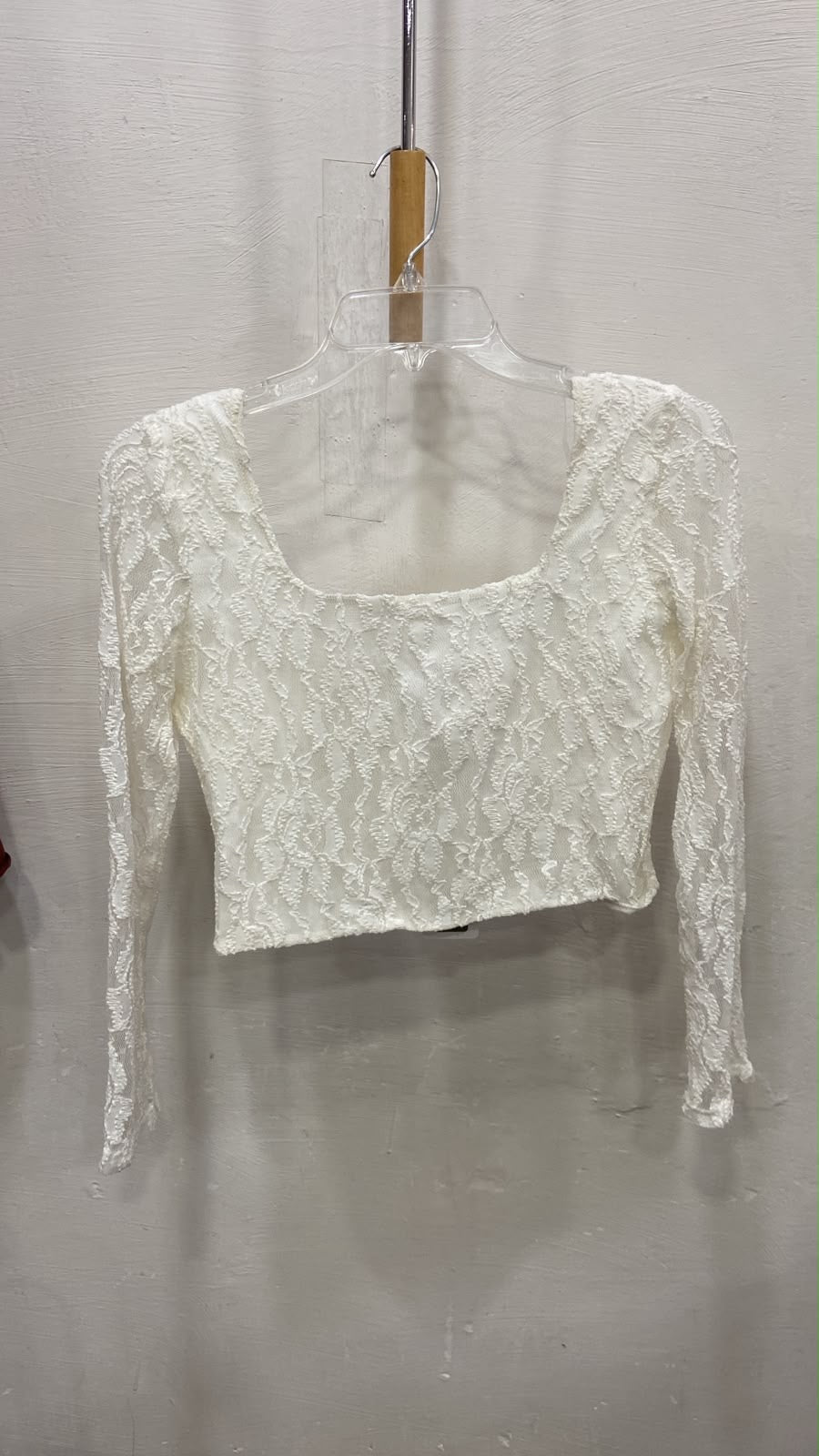 Cream Long Sleeve Lace Crop Top