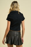 Blusa denim negra tipo crop top con botones para mujer