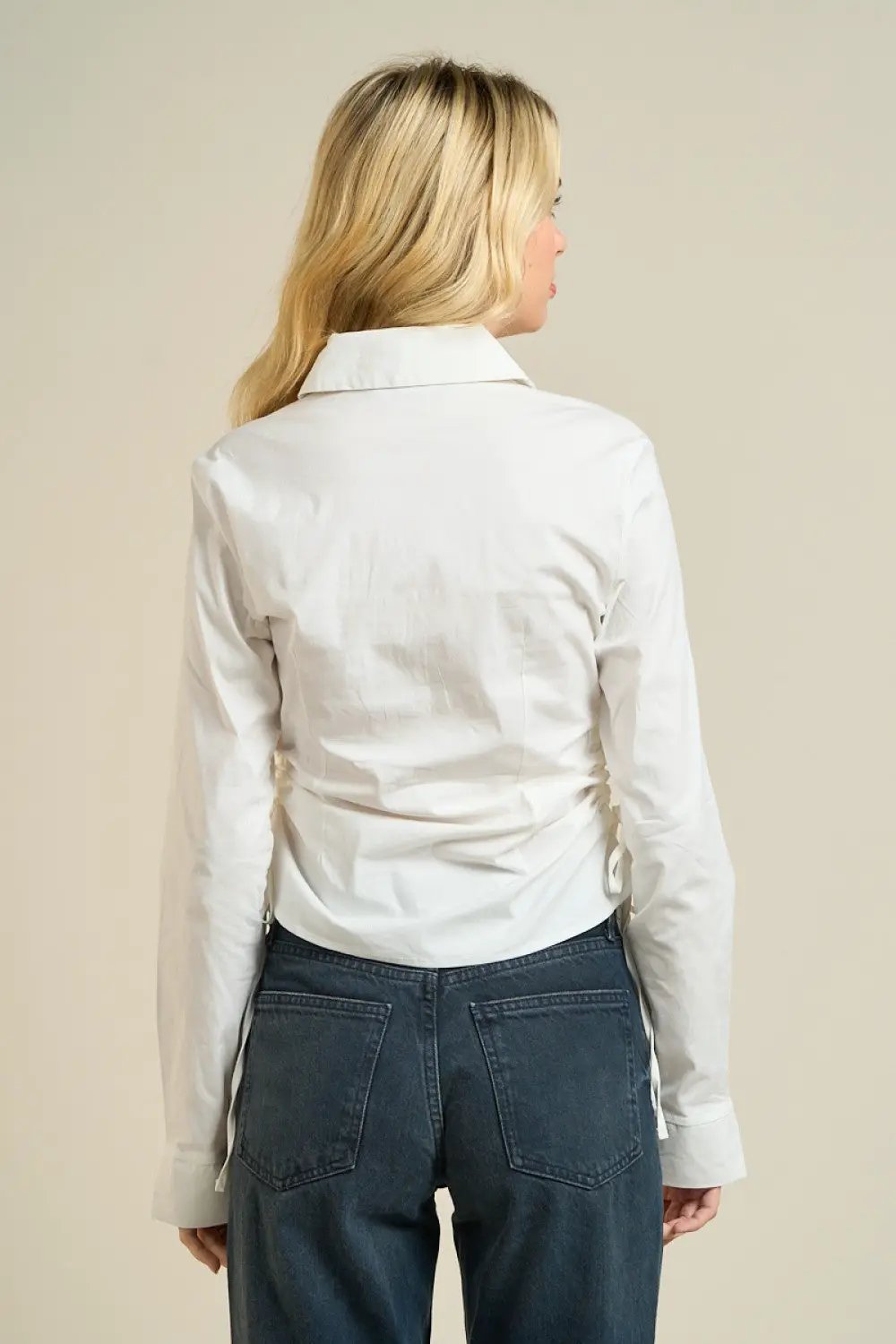 Camisa Blusa de Dama a Rayas con Fruncido Lateral Blanco by Yanet Collective