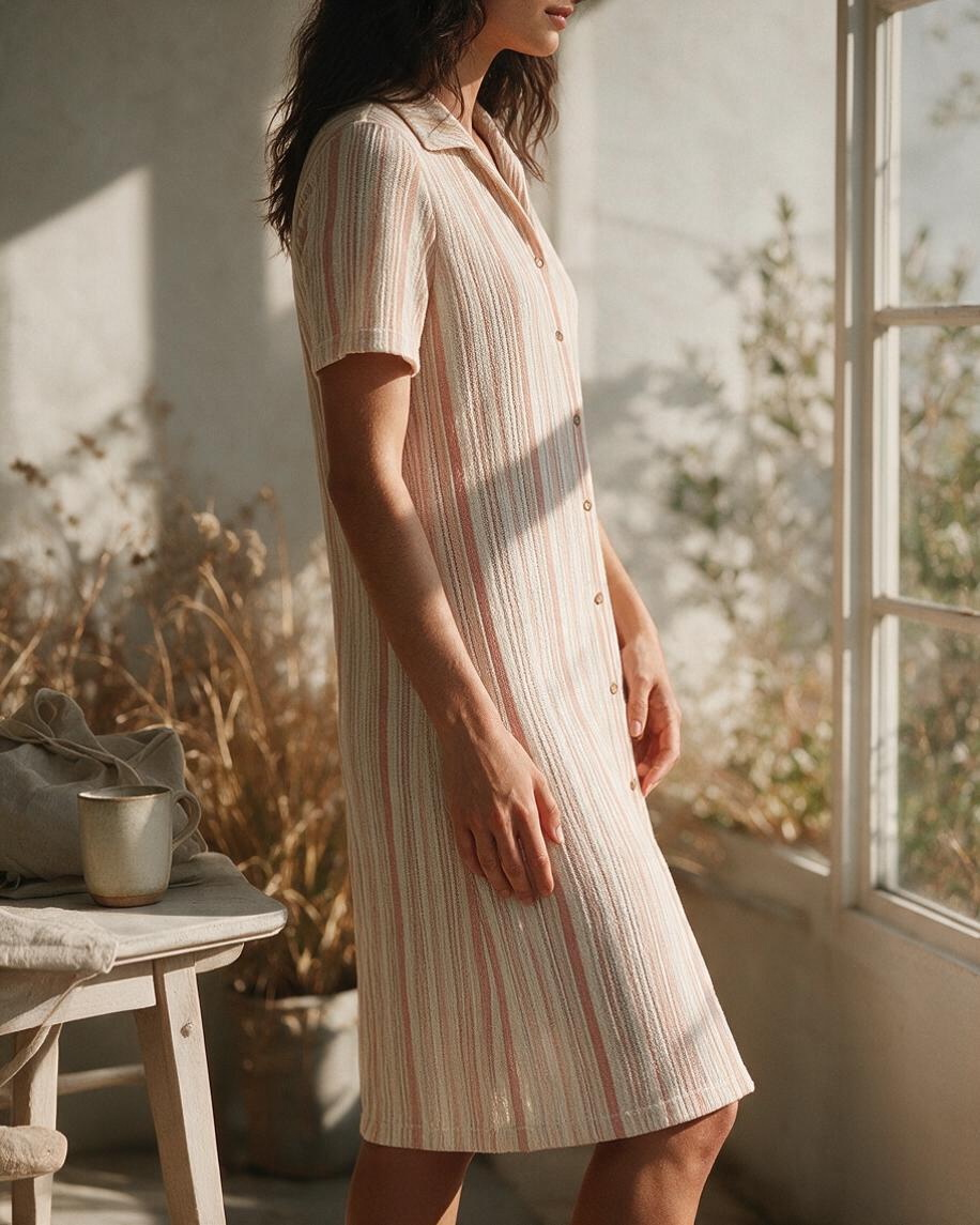 Vestido Corto de Rayas Melocotón - Estilo Boutique