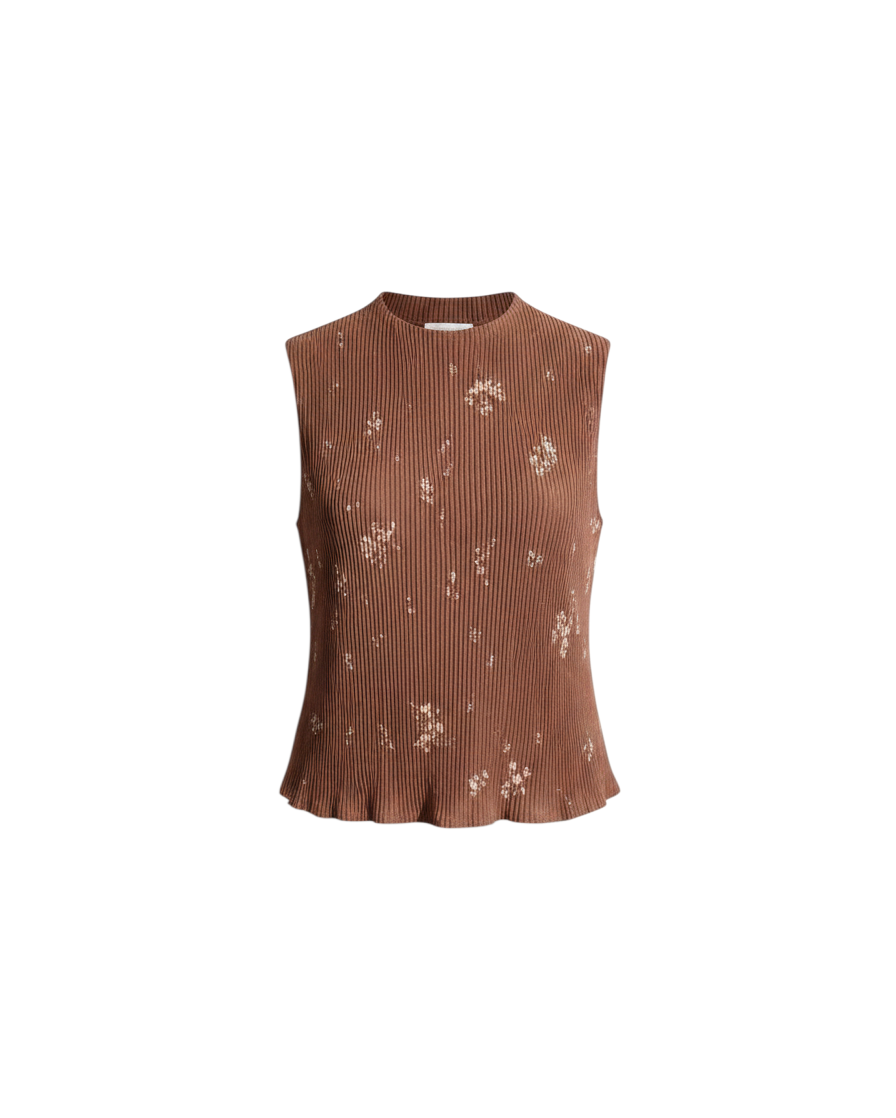 Top Rust Floral sin Mangas con Textura Rib