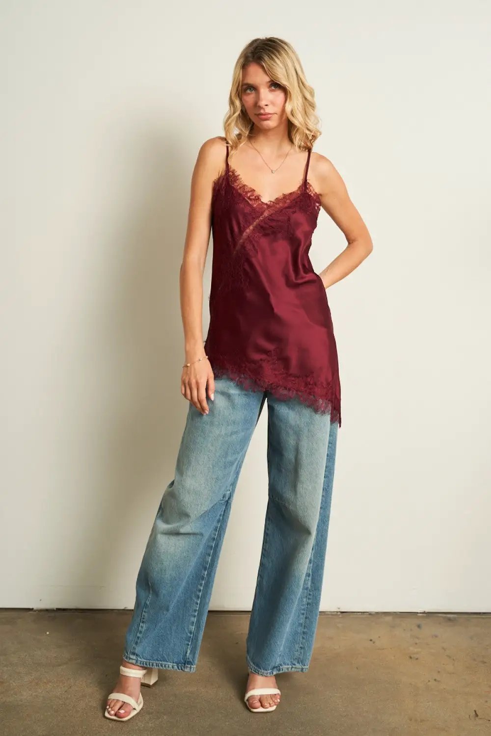 ANWND Ethereal Lace & Satin Asymmetrical Cami | Boutique Collection - LACE ASYMMETRICAL SATIN CAMI TOP
