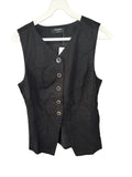 Chaleco Top Negro de Lino Botones Bordes Dorados