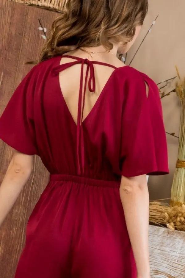 Palazzo Sólido con Escote en V y Mangas Abiertas vestido by Yanet Collection