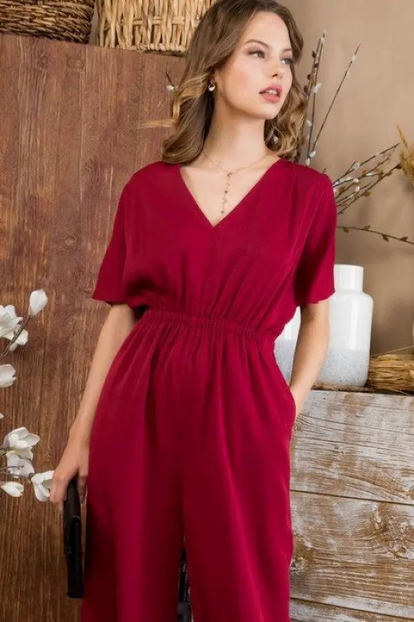 Palazzo Sólido con Escote en V y Mangas Abiertas vestido by Yanet Collection