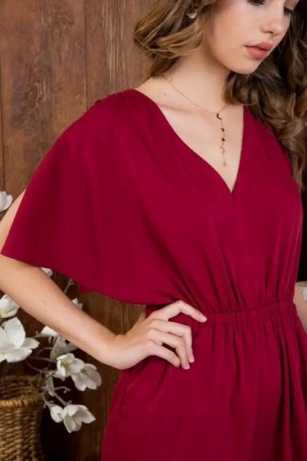 Palazzo Sólido con Escote en V y Mangas Abiertas vestido by Yanet Collection