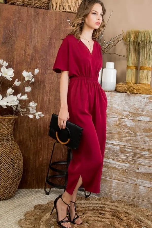 Palazzo Sólido con Escote en V y Mangas Abiertas vestido by Yanet Collection