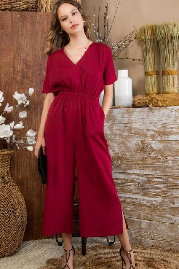 Palazzo Sólido con Escote en V y Mangas Abiertas vestido by Yanet Collection