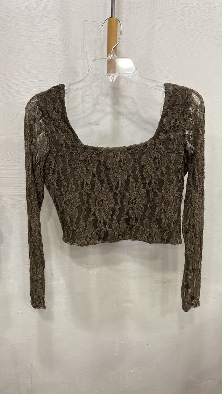 Brown Long Sleeve Lace Crop Top