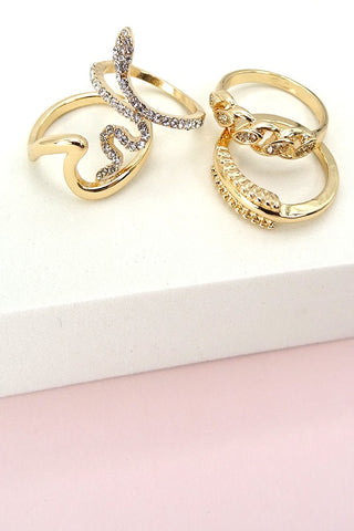 Juego de 4 anillos con diamantes de imitación de serpiente