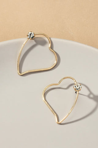 Aretes en Forma de Corazón de Alambre Fino con Brillantes Incrustaciones de Cristal