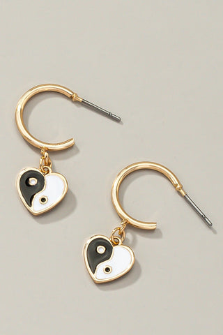 Pendientes Colgantes Mini Yin Yang en Forma de Corazón - Elegancia y Equilibrio
