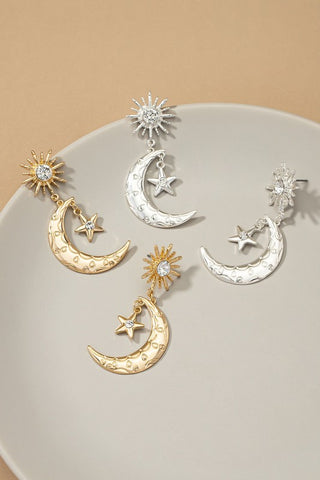 PENDIENTES CRESCENT Y ESTRELLAS GRABADAS