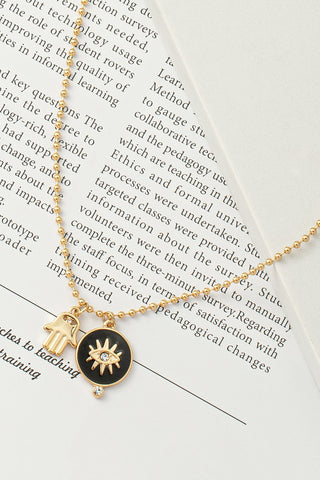 Collar con Mano de Fátima y Ojo Turco con Cadena de Bolitas