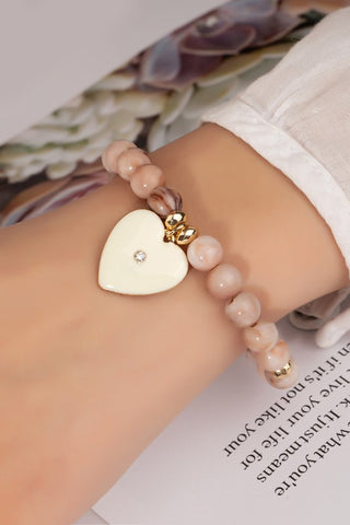 Pulsera Elástica de Cuentas con Dijes de Corazón