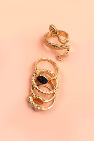 Juego de 5 anillos con diamantes de imitación de serpiente