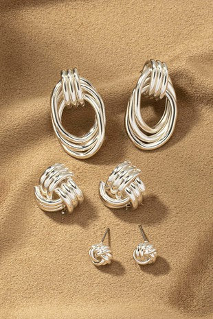 Pendientes de nudo y aro metálicos Premium Trio