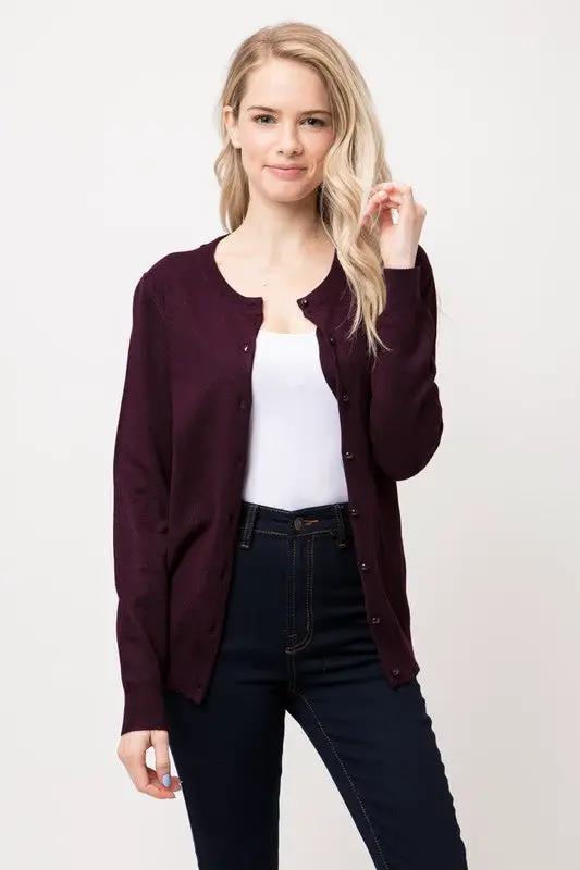 Cárdigan Elegante de Botones Redondos para Mujer Morado oscuro by Cielo