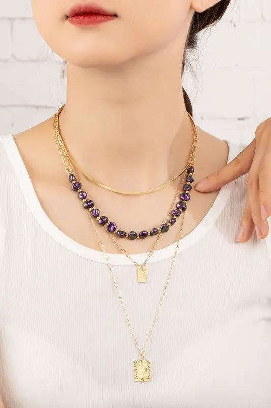 CADENA MIXTA DE 4 HILAS CON COLGANTES DE PERLAS Y ETIQUETAS by Yanet Collection