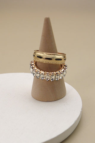 Anillo dúo clásico con diamantes de imitación Navette