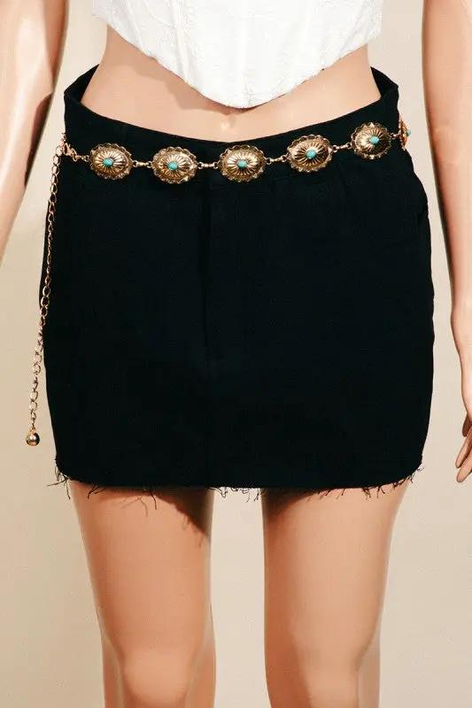 Western Oval Concho Turquoise Chain Belt by Fame Accessories