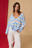Cárdigan de Dama a Rayas Azul Pastel con Botones - Moda Mujer México