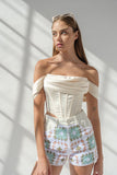 Corset Top con hombros descubiertos y plisados blanco
