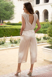 BLUSA SIN MANGAS CON ESPALDA ABIERTA, CADENA Y HOMBRERAS BEIGE