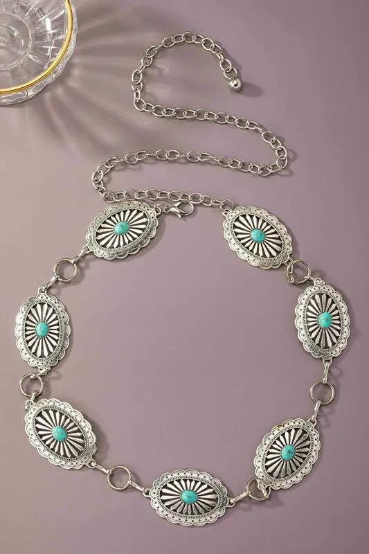 Boho Oval Shape Waist/belly Chain With Turquoise by LA3accessories